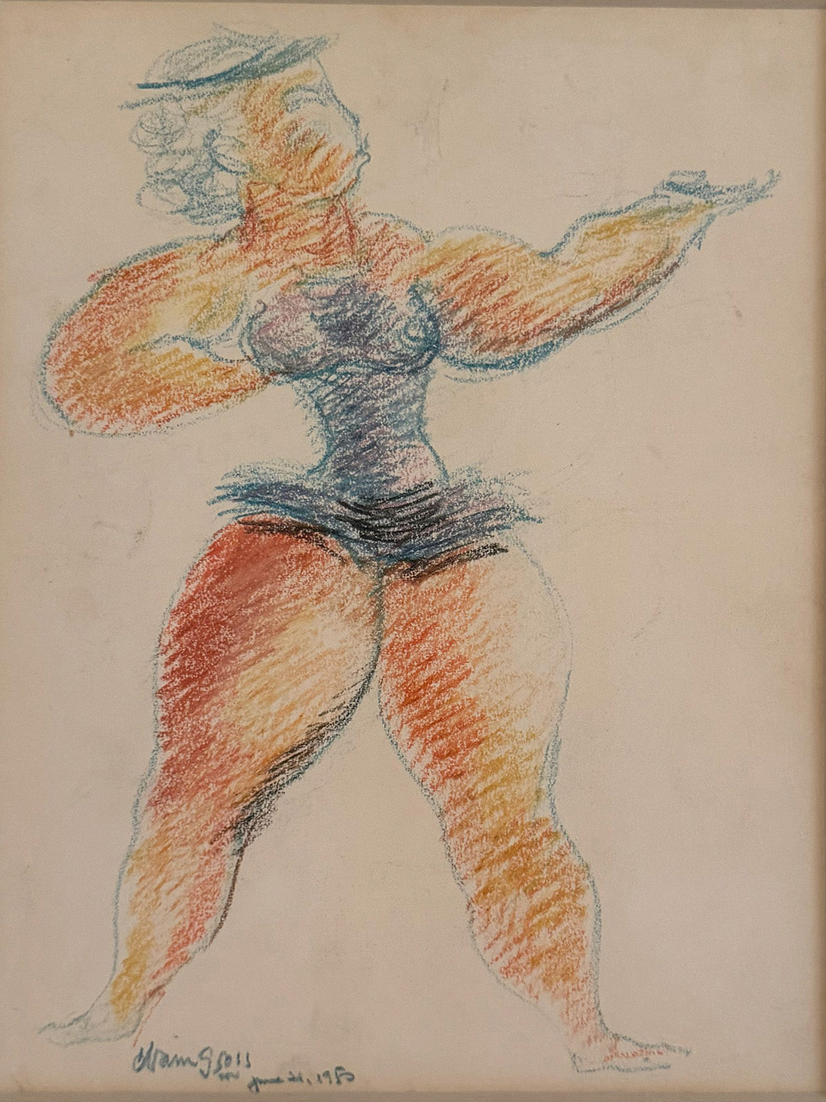 Chaim Gross - Standing Woman in Motion (Colored Pastel Study) - Colored pastel and charcoal on paper - June 24, 1975 - VLAF Collection