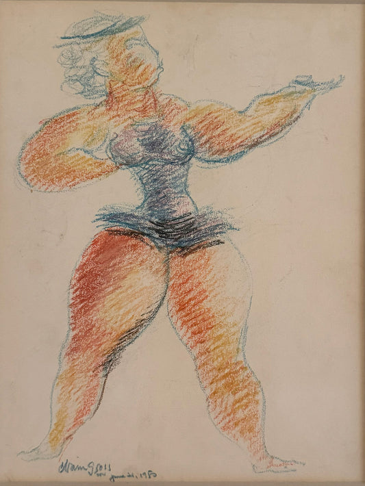 Chaim Gross - Standing Woman in Motion (Colored Pastel Study) - Colored pastel and charcoal on paper - June 24, 1975 - VLAF Collection