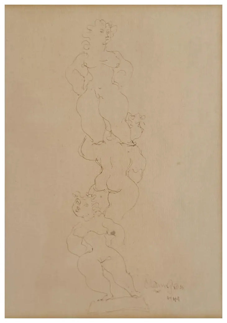 Chaim Gross - Study for Acrobats (1948) - Pen and Ink - 1948 - VLAF Collection