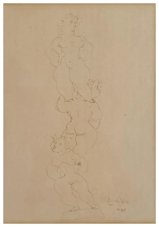 Chaim Gross - Study for Acrobats (1948) - Pen and Ink - 1948 - VLAF Collection