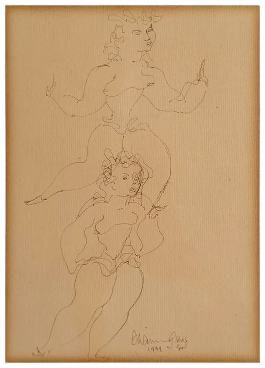Chaim Gross - Acrobatic Study with Two Figures (1949) - Pen and Ink - 1949 - VLAF Collection