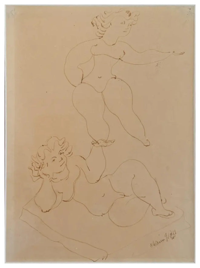 Chaim Gross - Study for Acrobats (Reclining and Balancing Figure) (1949) - Pen and ink - 1949 - VLAF Collection
