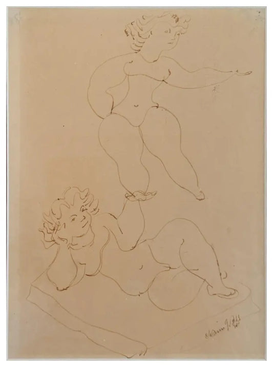 Chaim Gross - Study for Acrobats (Reclining and Balancing Figure) (1949) - Pen and ink - 1949 - VLAF Collection